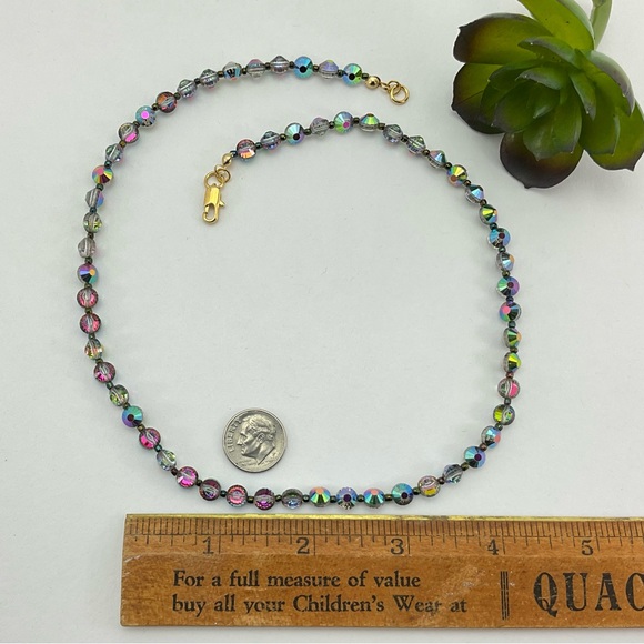 New Aurora Borealis Crystal Necklace, Handmade, BoHo, Coin Shape Beads, Festival - Picture 6 of 6